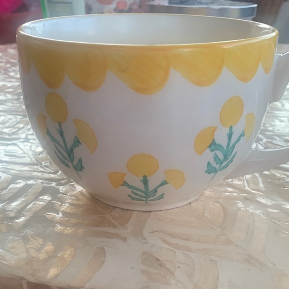 None Other - Sunny Yellow Floral Ceramic Bowl, large